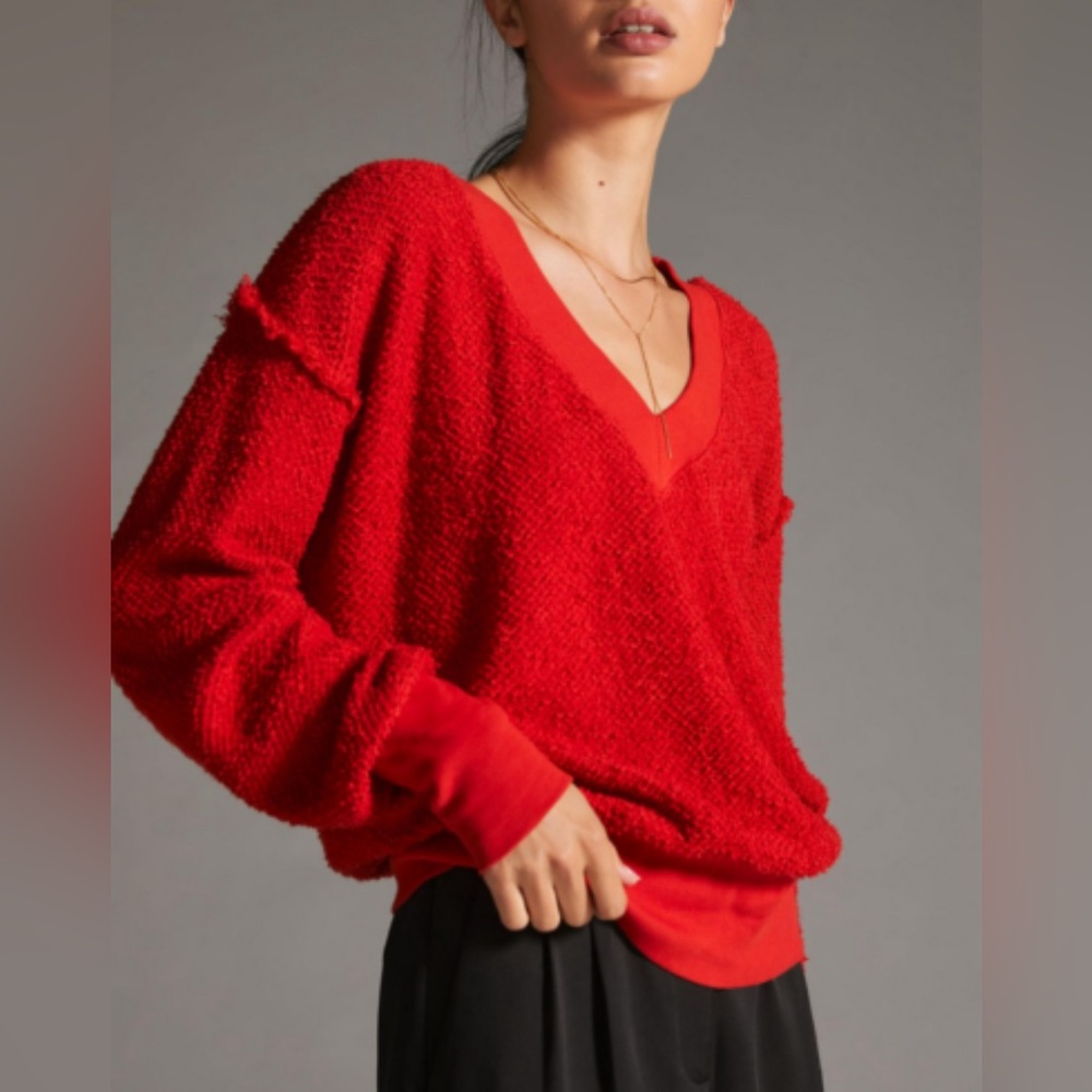 Anthropologie true red v-neck sweater NWOT XS
